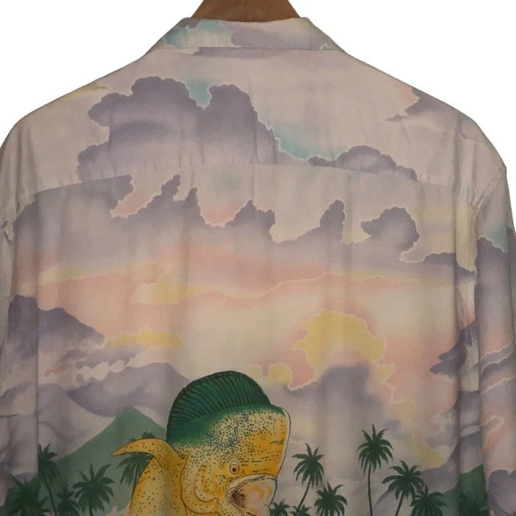 Vintage GUY HARVEY Sz L Men's Blue Button Up Short Sleeve Fish Clouds Shirt - Picture 5 of 5